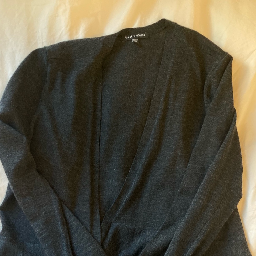 Merino wool flared charcoal cardigan
